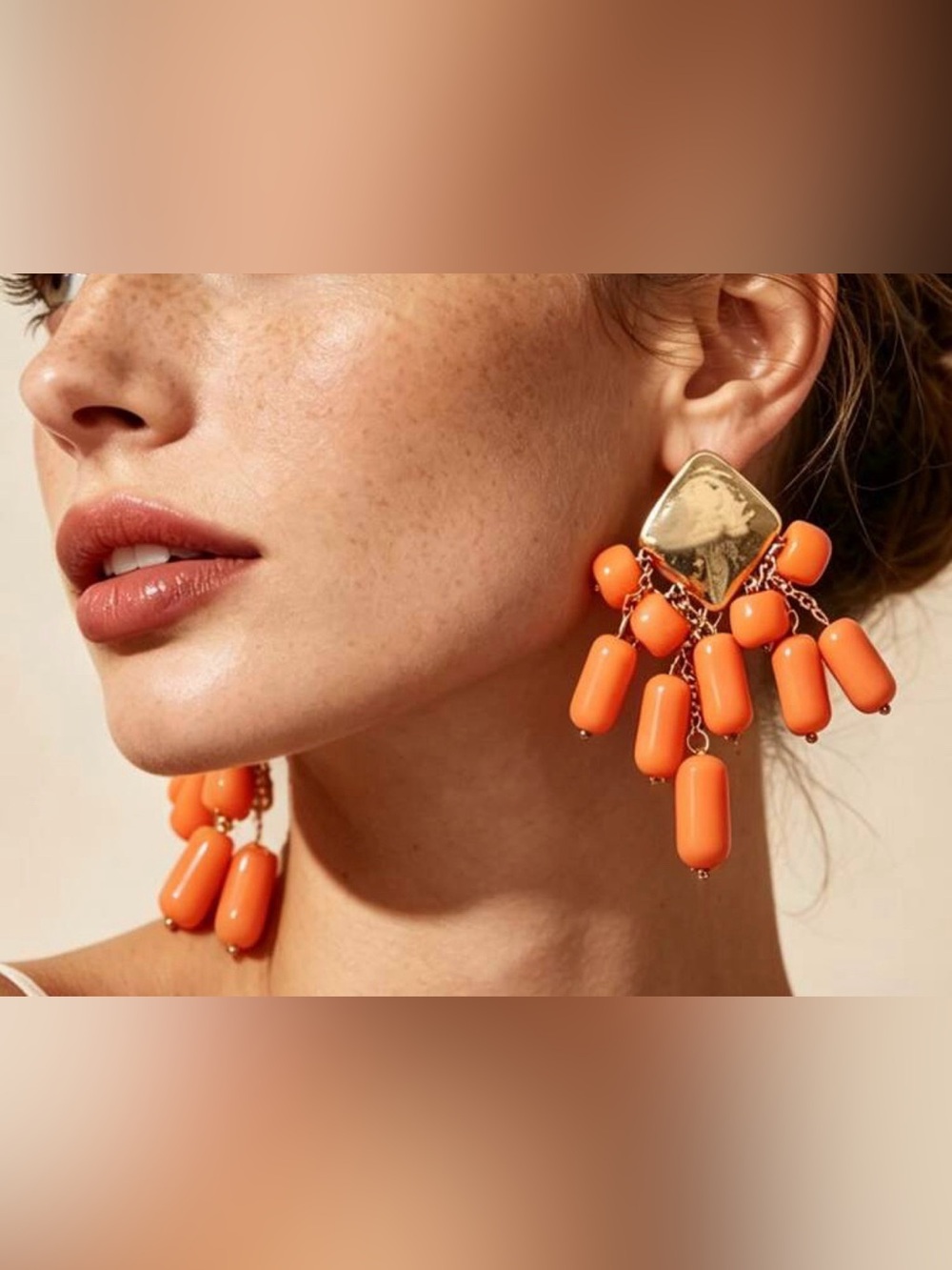 Bold Orange Beaded Drop Earrings